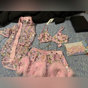 iHeartRaves Pink Floral Sheer Set